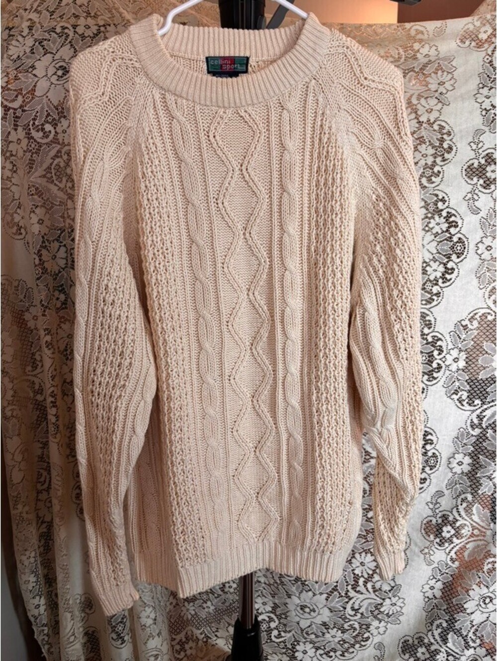 Vintage Cellini Sport Cable Knit Fisherman Sweater | Cream Cotton Grandpa Knit |